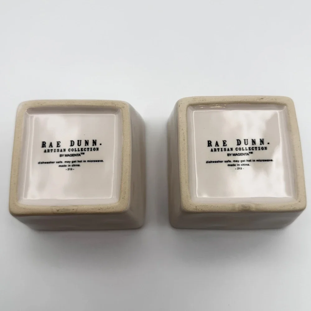 Rae Dunn Savor‎ and Enjoy Square Bowl Set Green White Ceramic 2pc